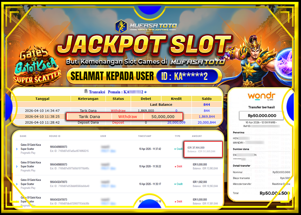 MUFASATOTO JACKPOT PRAGMATIC PLAY Rp.50.000.000 | LUNAS